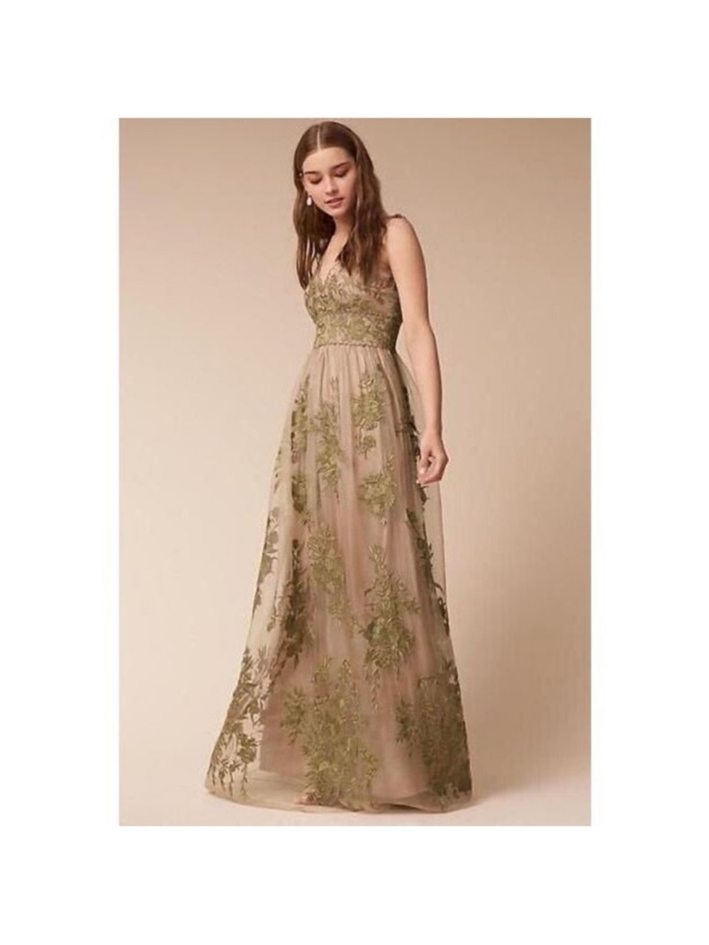Bhldn Lenox gown embroidered floral appliqué Anthropology size us 6 Preowned - Picture 4 of 15